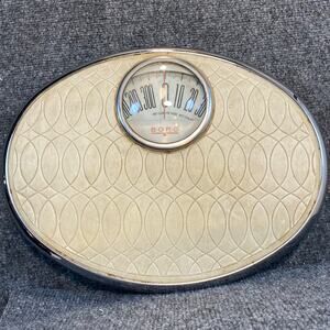 Vintage 50s 60s MCM Borg Silver Oval Bathroom Scale Glass Bubble Dial Retro